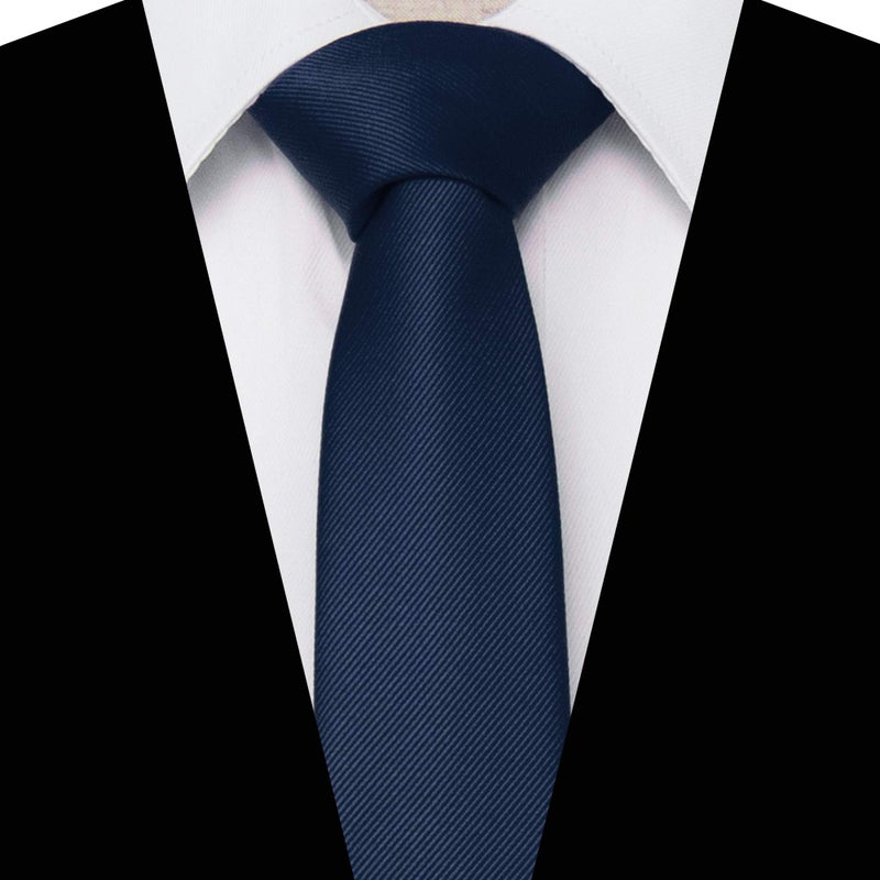 RBOCOTT 2.4" Navy Blue Skinny Tie for Men Silk Wedding Business Slim Necktie(8) - Image 2